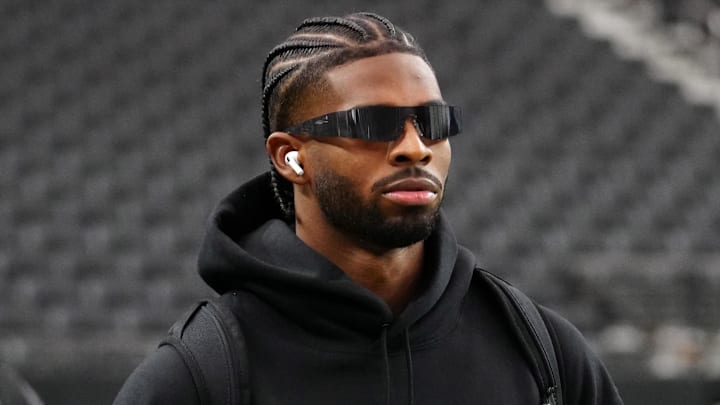 Nov 23, 2025; Paradise, Nevada, USA; Cleveland Browns quarterback Shedeur Sanders arrives before the game against the Las Vegas Raiders at Allegiant Stadium. Mandatory Credit: Kirby Lee-Imagn Images