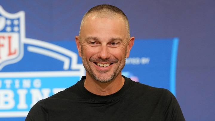 Las Vegas Raiders general manager John Spytek speaks at the NFL Scouting Combine.