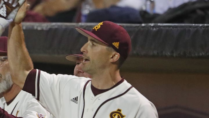 Hitting coach Michael Earley during the first inning against Arizona at Phoenix Municipal Stadium in Phoenix, Ariz. on March 30, 2019