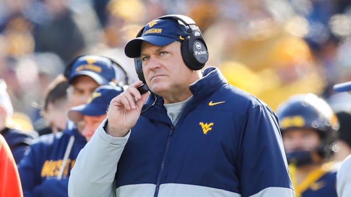 Nov 29, 2025; Morgantown, West Virginia, USA; West Virginia Mountaineers head coach Rich Rodriguez along the sidelines during the first quarter against the Texas Tech Red Raiders at Milan Puskar Stadium. Mandatory Credit: Ben Queen-Imagn Images