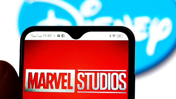 In this photo illustration, the Marvel Studios logo is seen...