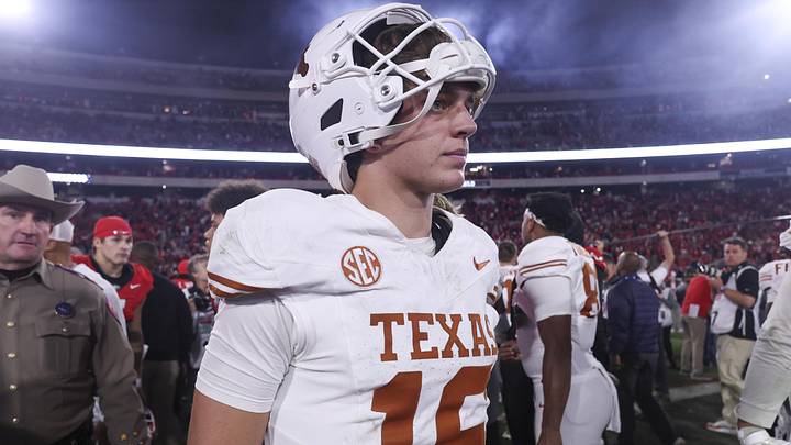 Nov 15, 2025; Athens, Georgia, USA; Texas Longhorns quarterback Arch Manning (16) looks on after a game against the Georgia Bulldogs at Sanford Stadium. Mandatory Credit: Brett Davis-Imagn Images