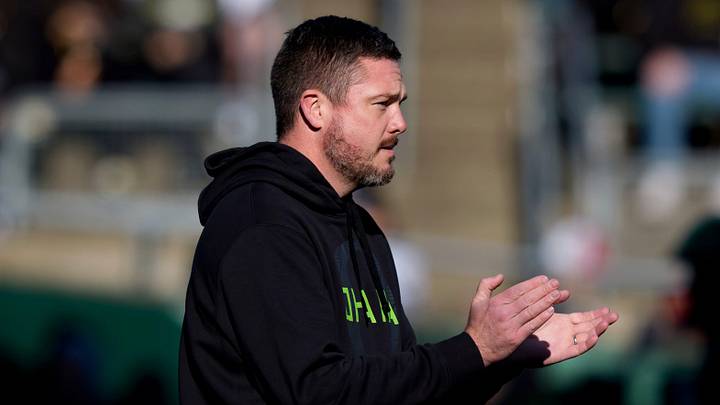 Oregon head coach Dan Lanning takes the field ahead of the game as the Oregon Ducks host the USC Trojans on Nov. 22, 2025, at Autzen Stadium in Eugene, Oregon. Oregon head coach Dan Lanning takes the field ahead of the game as the Oregon Ducks host the USC Trojans on Nov. 22, 2025, at Autzen Stadium in Eugene, Oregon.