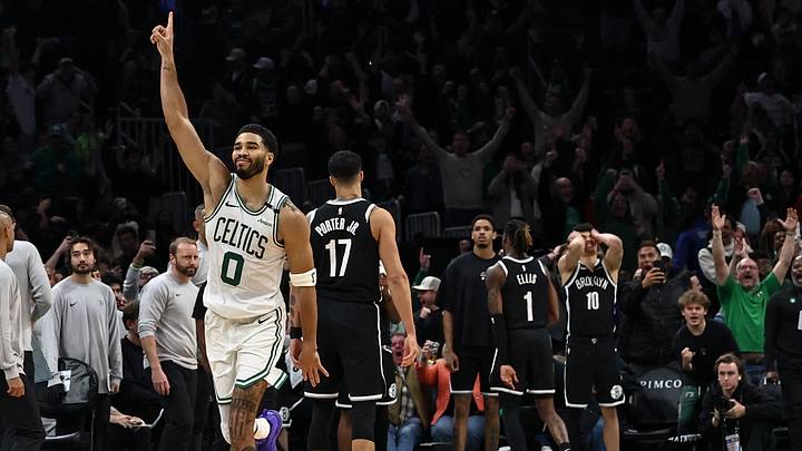 Oct 27, 2026; Boston, Massachusetts, USA; Boston Celtics forward Jayson Tatum (0) celebrates his game winning shot at the end of overtime to defeat the Brooklyn Nets at TD Garden. Mandatory Credit: Winslow Townson-Imagn Images Oct 27, 2026; Boston, Massachusetts, USA; Boston Celtics forward Jayson Tatum (0) celebrates his game winning shot at the end of overtime to defeat the Brooklyn Nets at TD Garden. Mandatory Credit: Winslow Townson-Imagn Images