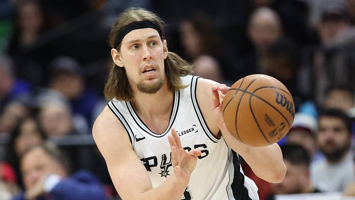 Mar 3, 2026; Philadelphia, Pennsylvania, USA; San Antonio Spurs forward Kelly Olynyk (8) catches a pas against the Philadelphia 76ers during the fourth quarter at Xfinity Mobile Arena. Mandatory Credit: Bill Streicher-Imagn Images Mar 3, 2026; Philadelphia, Pennsylvania, USA; San Antonio Spurs forward Kelly Olynyk (8) catches a pas against the Philadelphia 76ers during the fourth quarter at Xfinity Mobile Arena. Mandatory Credit: Bill Streicher-Imagn Images