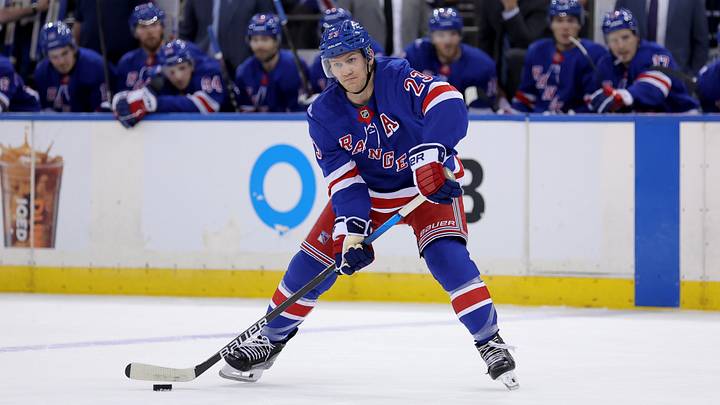 Oct 19, 2026; New York, New York, USA; New York Rangers defenseman Adam Fox (23) looks to pass the puck against the Anaheim Ducks during the second period at Madison Square Garden. Mandatory Credit: Brad Penner-Imagn Images Oct 19, 2026; New York, New York, USA; New York Rangers defenseman Adam Fox (23) looks to pass the puck against the Anaheim Ducks during the second period at Madison Square Garden. Mandatory Credit: Brad Penner-Imagn Images