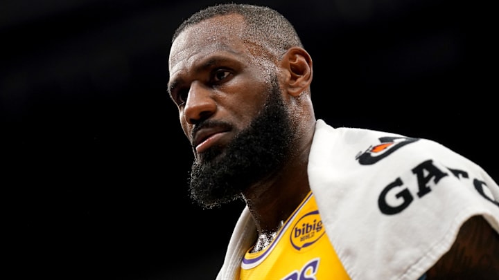  Los Angeles Lakers forward LeBron James (23) walks towards the team bench during a timeout against the Sacramento Kings in the fourth quarter at the Golden 1 Center.