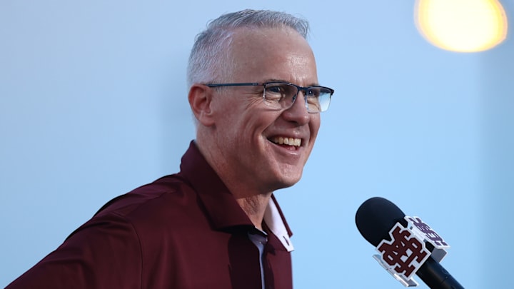 New Mississippi State Bulldogs coach Brian O'Connor talking to the cheering crowd at his formal introduction Thursday evening at Dudy Noble. New Mississippi State Bulldogs coach Brian O'Connor talking to the cheering crowd at his formal introduction Thursday evening at Dudy Noble.