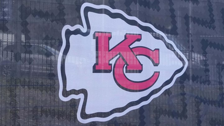 Nov 3, 2023; Frankfurt, Germany; A banner with Miami Dolphins and Kansas City Chiefs logos at Deutsche Bank Park  (Waldstadion). The stadium is site of the 2023 NFL Frankfurt Games between the Dolphins and Chiefs (Nov. 5) and the New England Patriots and Indianapolis Colts (Nov. 12). Mandatory Credit: Kirby Lee-Imagn Images