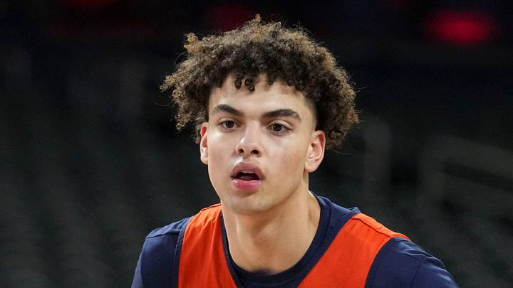 Illinois Fighting Illini guard Keaton Wagler (23) guards during practice ahead of a Final Four game on Friday, April 3, 2026, at Lucas Oil Stadium in Indianapolis. Illinois Fighting Illini guard Keaton Wagler (23) guards during practice ahead of a Final Four game on Friday, April 3, 2026, at Lucas Oil Stadium in Indianapolis.