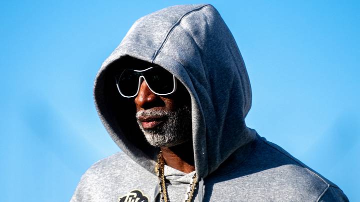 CU football head coach Deion Sanders, or Coach Prime, watches his team warm up before the game against CSU in the Rocky Mountain Showdown at Canvas Stadium on Saturday, Sept. 14, 2024, in Fort Collins, Colo. CU football head coach Deion Sanders, or Coach Prime, watches his team warm up before the game against CSU in the Rocky Mountain Showdown at Canvas Stadium on Saturday, Sept. 14, 2024, in Fort Collins, Colo.