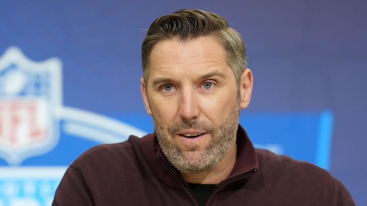 Washington Commanders general manager Adam Peters speaks at the NFL Scouting Combine at the Indiana Convention Center. Mandatory Credit: Kirby Lee-Imagn Images