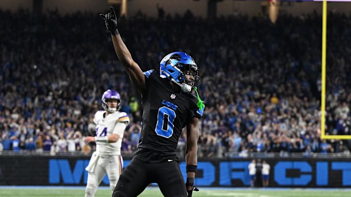 Detroit Lions cornerback Terrion Arnold (0).