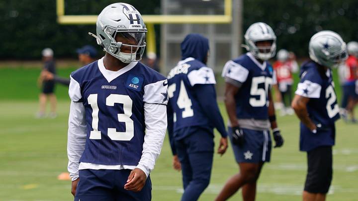 Dallas Cowboys safety Caleb Downs goes through a drill during practice at the Ford Center at the Star Training Facility.