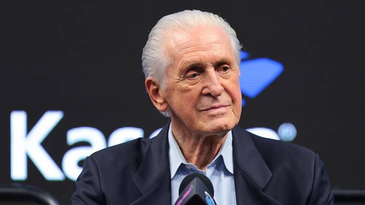 Miami Heat president Pat Riley looks on during an introductory press conference (Mandatory Credit: Sam Navarro-Imagn Images)