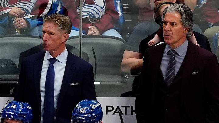 Apr 19, 2026; Denver, Colorado, USA; Colorado Avalanche head coach Jared Bednar during the third period against the Los Angeles Kings in game one of the first round of the 2026 Stanley Cup Playoffs at Ball Arena. Mandatory Credit: Ron Chenoy-Imagn Images