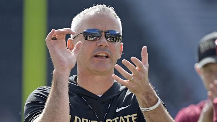 Oct 11, 2025; Tallahassee, Florida, USA; Florida State Seminoles head coach Mike Norvell before the game against the Pittsburgh Panthers at Doak S. Campbell Stadium. Mandatory Credit: Melina Myers-Imagn Images