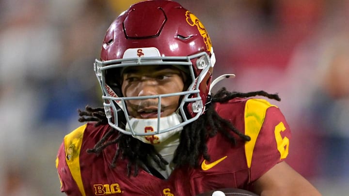 Oct 11, 2025; Los Angeles, California, USA; USC Trojans wide receiver Makai Lemon (6) takes the ball on a kickoff return in the second half against the Michigan Wolverines at United Airlines Field at the Los Angeles Memorial Coliseum. Mandatory Credit: Jayne Kamin-Oncea-Imagn Images Oct 11, 2025; Los Angeles, California, USA; USC Trojans wide receiver Makai Lemon (6) takes the ball on a kickoff return in the second half against the Michigan Wolverines at United Airlines Field at the Los Angeles Memorial Coliseum. Mandatory Credit: Jayne Kamin-Oncea-Imagn Images