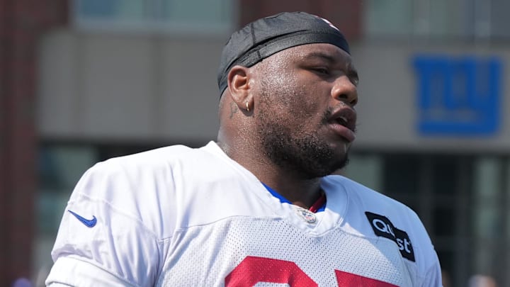 East Rutherford, NJ -- August 1, 2024 -- Defensive lineman, Dexter Lawrence III practicing today at training camp for the New York Giants.