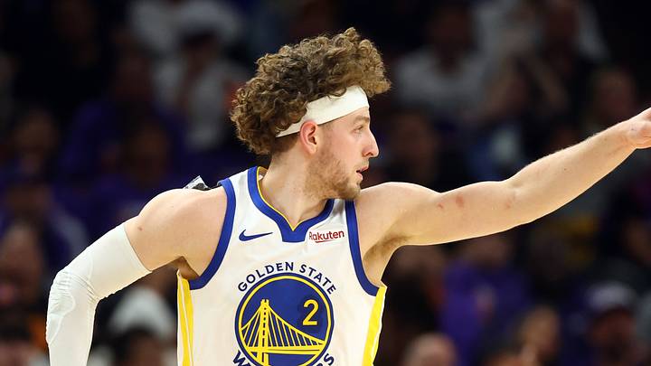Apr 17, 2026; Phoenix, Arizona, USA; Golden State Warriors guard Brandin Podziemski (2) reacts against the Phoenix Suns during the first half in the play-in rounds of the 2026 NBA Playoffs at Mortgage Matchup Center. Mandatory Credit: Mark J. Rebilas-Imagn Images Apr 17, 2026; Phoenix, Arizona, USA; Golden State Warriors guard Brandin Podziemski (2) reacts against the Phoenix Suns during the first half in the play-in rounds of the 2026 NBA Playoffs at Mortgage Matchup Center. Mandatory Credit: Mark J. Rebilas-Imagn Images