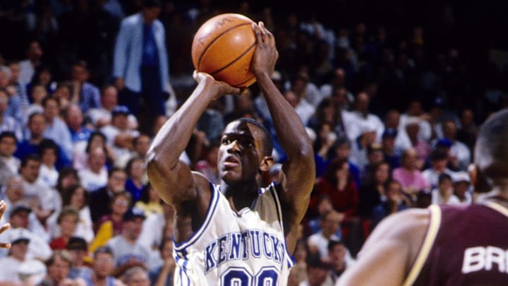 Mar 22, 1995; Birmingham, AL, USA; FILE PHOTO;  Kentucky Wildcats guard Tony Delk in action against Arizona State at the Birmingham-Jefferson Civic Center. Mandatory Credit: Imagn Images