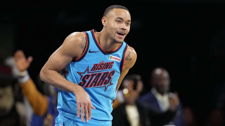 Bryce McGowens of Rip City Remix celebrates during the 2025 NBA Rising Stars Game in San Francisco. Bryce McGowens of Rip City Remix celebrates during the 2025 NBA Rising Stars Game in San Francisco.