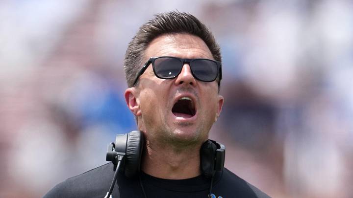 May 2, 2026; Pasadena, CA, USA; UCLA Bruins coach Bob Chesney reacts during the spring game at Rose Bowl. Mandatory Credit: Kirby Lee-Imagn Images May 2, 2026; Pasadena, CA, USA; UCLA Bruins coach Bob Chesney reacts during the spring game at Rose Bowl. Mandatory Credit: Kirby Lee-Imagn Images