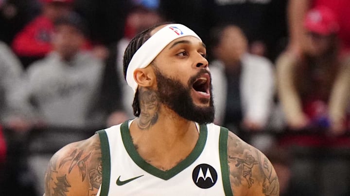 Milwaukee Bucks guard Gary Trent Jr. (5) reacts against the LA Clippers in the first half at Intuit Dome on January 25, 2025.