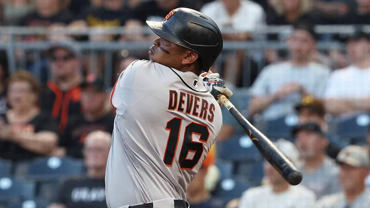 San Francisco Giants first baseman Rafael Devers (16) hits a three-run home run. Credit: Charles LeClaire-Imagn Images San Francisco Giants first baseman Rafael Devers (16) hits a three-run home run. Credit: Charles LeClaire-Imagn Images