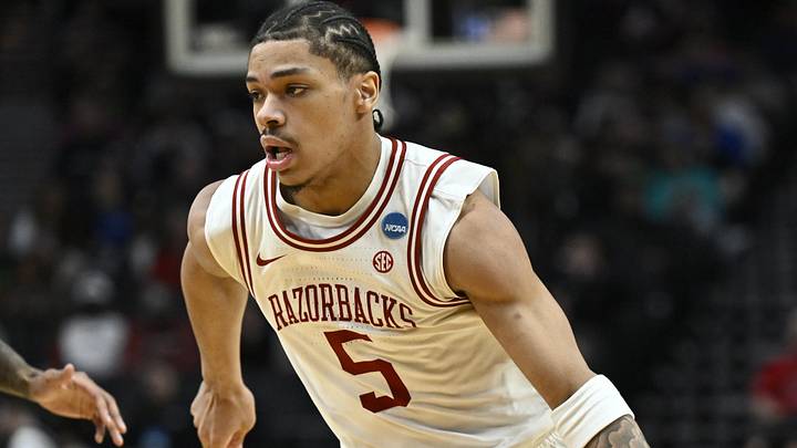 Mar 19, 2026; Portland, OR, USA; Arkansas Razorbacks guard Darius Acuff Jr. (5) drives against the Hawaii Rainbow Warriors in the second half during a first round game of the men's 2026 NCAA Tournament at Moda Center. Mandatory Credit: Craig Strobeck-Imagn Images Mar 19, 2026; Portland, OR, USA; Arkansas Razorbacks guard Darius Acuff Jr. (5) drives against the Hawaii Rainbow Warriors in the second half during a first round game of the men's 2026 NCAA Tournament at Moda Center. Mandatory Credit: Craig Strobeck-Imagn Images