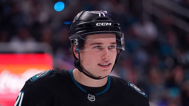Mar 30, 2026; San Jose, California, USA;  San Jose Sharks center Macklin Celebrini (71) waits for play to resume against the St. Louis Blues in the second period at SAP Center at San Jose. Mandatory Credit: David Gonzales-Imagn Images