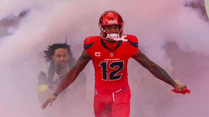 Dec 21, 2025; Houston, Texas, USA; Houston Texans wide receiver Nico Collins (12) is introduced before playing against the Las Vegas Raiders at NRG Stadium. Mandatory Credit: Thomas Shea-Imagn Images Dec 21, 2025; Houston, Texas, USA; Houston Texans wide receiver Nico Collins (12) is introduced before playing against the Las Vegas Raiders at NRG Stadium. Mandatory Credit: Thomas Shea-Imagn Images