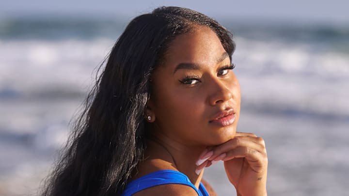 Jordan Chiles was photographed by Ben Horton at The Boca Raton. Swimsuit by Andi Bagus.