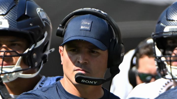 Seattle Seahawks head coach Mike Macdonald reacts against the Pittsburgh Steelers.