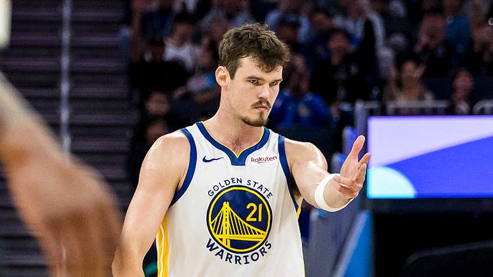 Oct 8, 2025; San Francisco, California, USA; Golden State Warriors center Quinten Post (21) reacts after hitting a three-point shot against the Portland Trail Blazers during the fourth quarter at Chase Center. Mandatory Credit: John Hefti-Imagn Images Oct 8, 2025; San Francisco, California, USA; Golden State Warriors center Quinten Post (21) reacts after hitting a three-point shot against the Portland Trail Blazers during the fourth quarter at Chase Center. Mandatory Credit: John Hefti-Imagn Images