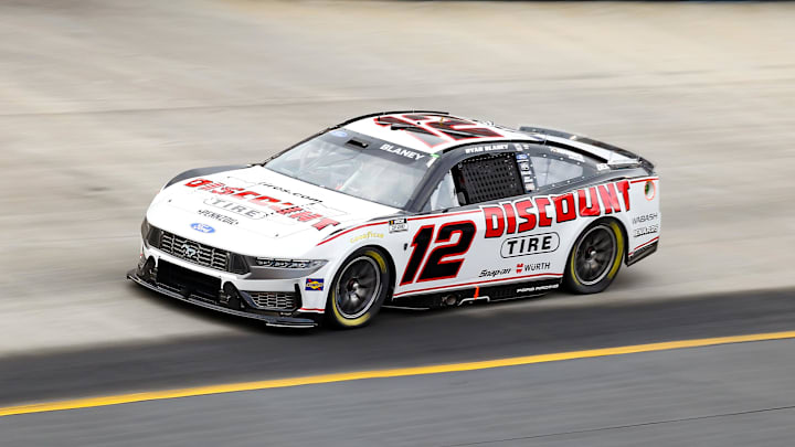 Apr 11, 2026; Bristol, Tennessee, USA; Team Penske driver Ryan Blaney (12) during qualifying at Bristol Motor Speedway.