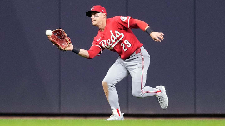 Cincinnati Reds center fielder TJ Friedl (29) catches 