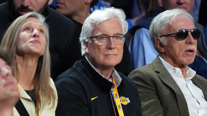 Feb 14, 2026; Los Angeles, CA, USA; Los Angeles Dodgers chairman and controlling owner Mark Walter (left), Los Angeles Rams owner Stan Kroenke (center), and Rams coach Sean McVay look on during the 2026 NBA All Star Saturday Night at Intuit Dome. Mandatory Credit: Kirby Lee-Imagn Images Feb 14, 2026; Los Angeles, CA, USA; Los Angeles Dodgers chairman and controlling owner Mark Walter (left), Los Angeles Rams owner Stan Kroenke (center), and Rams coach Sean McVay look on during the 2026 NBA All Star Saturday Night at Intuit Dome. Mandatory Credit: Kirby Lee-Imagn Images