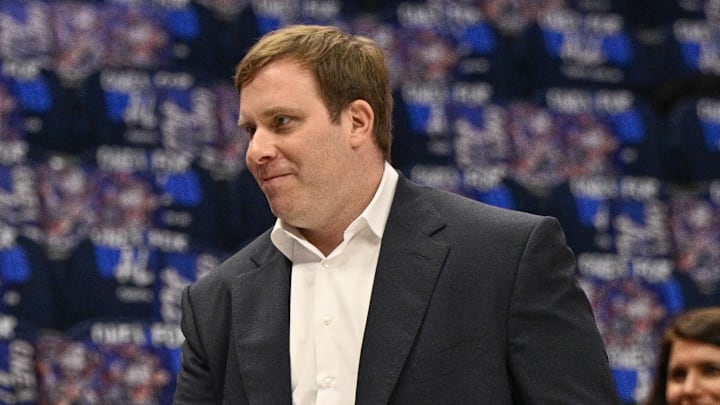 Apr 26, 2024; Dallas, Texas, USA; LA Clippers owner Steven Ballmer (left) shakes hands with Dallas Mavericks governor Patrick Dumont before the game between the Dallas Mavericks and the LA Clippers during game three of the first round for the 2024 NBA playoffs at the American Airlines Center. Mandatory Credit: Jerome Miron-Imagn Images