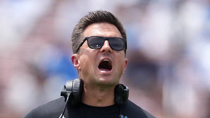 May 2, 2026; Pasadena, CA, USA; UCLA Bruins coach Bob Chesney reacts during the spring game at Rose Bowl. Mandatory Credit: Kirby Lee-Imagn Images May 2, 2026; Pasadena, CA, USA; UCLA Bruins coach Bob Chesney reacts during the spring game at Rose Bowl. Mandatory Credit: Kirby Lee-Imagn Images