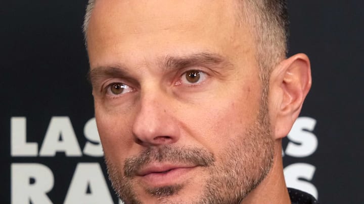 Feb 25, 2025; Indianapolis, IN, USA; Las Vegas Raiders general manager John Spytek on radio row during the NFL Scouting Combine at the Indiana Convention Center. Mandatory Credit: Kirby Lee-Imagn Images