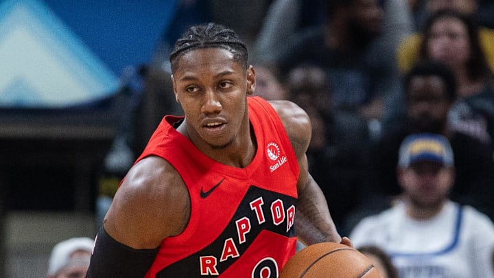 Toronto Raptors forward/guard RJ Barrett dribbles the ball while Indiana Pacers forward Jeremiah Robinson-Earl defends. Toronto Raptors forward/guard RJ Barrett dribbles the ball while Indiana Pacers forward Jeremiah Robinson-Earl defends.