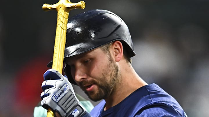 Seattle Mariners designated hitter Cal Raleigh celebrates after hitting a home run against the Los Angeles Angels on July 26 at Angel Stadium. Seattle Mariners designated hitter Cal Raleigh celebrates after hitting a home run against the Los Angeles Angels on July 26 at Angel Stadium.
