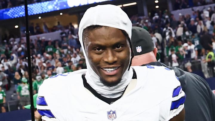 Nov 23, 2025; Arlington, Texas, USA; Dallas Cowboys wide receiver George Pickens (3) smiles after the game against the Philadelphia Eagles at AT&T Stadium. Mandatory Credit: Kevin Jairaj-Imagn Images Nov 23, 2025; Arlington, Texas, USA; Dallas Cowboys wide receiver George Pickens (3) smiles after the game against the Philadelphia Eagles at AT&T Stadium. Mandatory Credit: Kevin Jairaj-Imagn Images