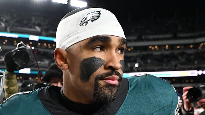 Philadelphia Eagles quarterback Jalen Hurts (1) after an NFC Wild Card Round game.
