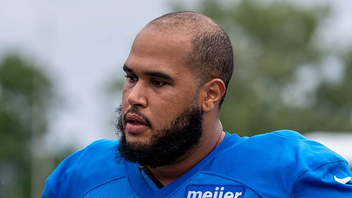 Detroit Lions offensive lineman Larry Borom (79). Detroit Lions offensive lineman Larry Borom (79).