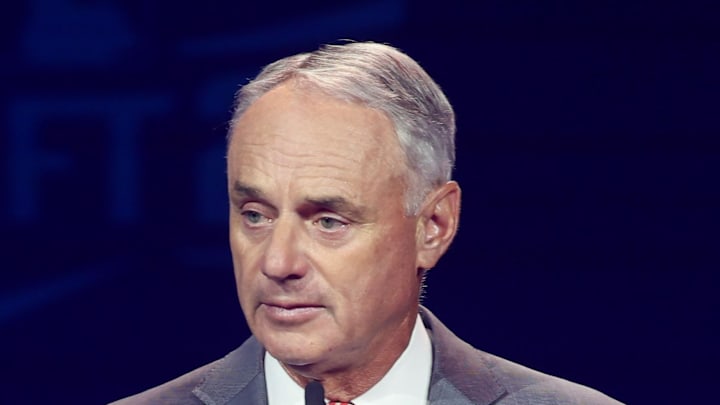 MLB Commissioner Rob Manfred opens the MLB Draft at The Coca-Cola Roxy on July 13. 