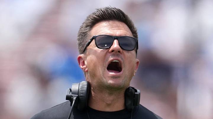 May 2, 2026; Pasadena, CA, USA; UCLA Bruins coach Bob Chesney reacts during the spring game at Rose Bowl. Mandatory Credit: Kirby Lee-Imagn Images May 2, 2026; Pasadena, CA, USA; UCLA Bruins coach Bob Chesney reacts during the spring game at Rose Bowl. Mandatory Credit: Kirby Lee-Imagn Images