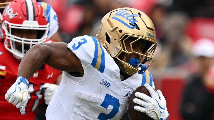 Sep 26, 2026; College Park, Maryland, USA;  UCLA Bruins running back Wayne Knight (3) takes off on a 45-yard touchdown run on fourth down in the first half against the Maryland Terrapins at SECU Stadium. Mandatory Credit: Jamie Sabau-Imagn Images