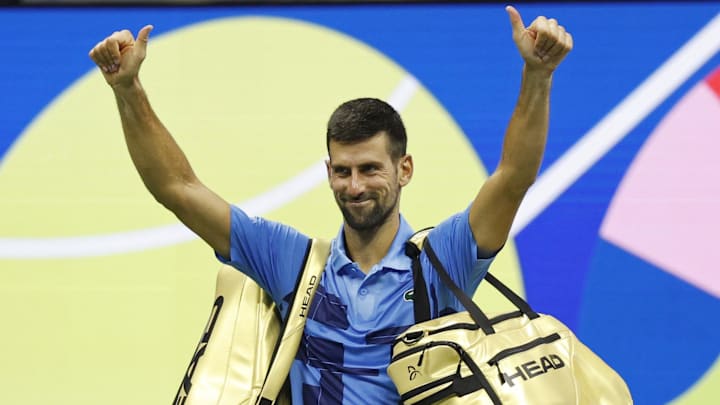 Novak Djokovic celebrates a win at the Australian Open.